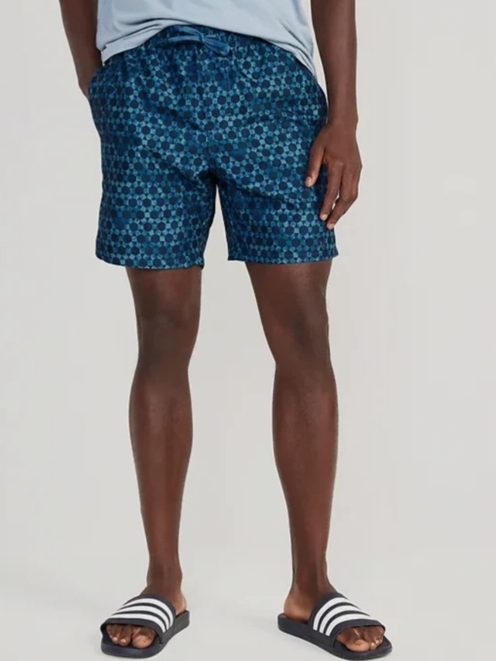 Old Navy Teal and Navy Geometric Swim Trunks